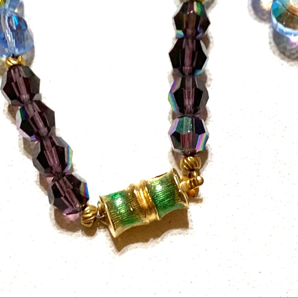 Vintage  Necklace & Earring Set Crystal Beads Green Blue Purple - Picture 2 of 8